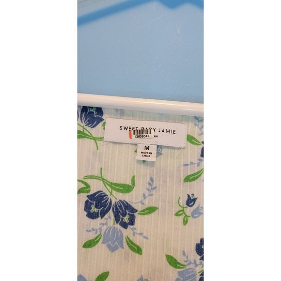 Sweet Baby Jamie Ivory Floral Print Tiered 3/4 Sleeve Midi Dress Size Medium - Picture 14 of 15